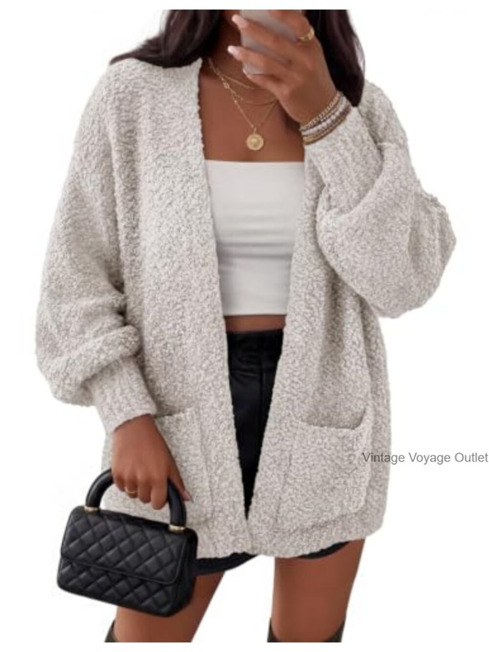 Fuzzy Popcorn Oversized Sherpa Chenille Cardigan Sweater with Pockets